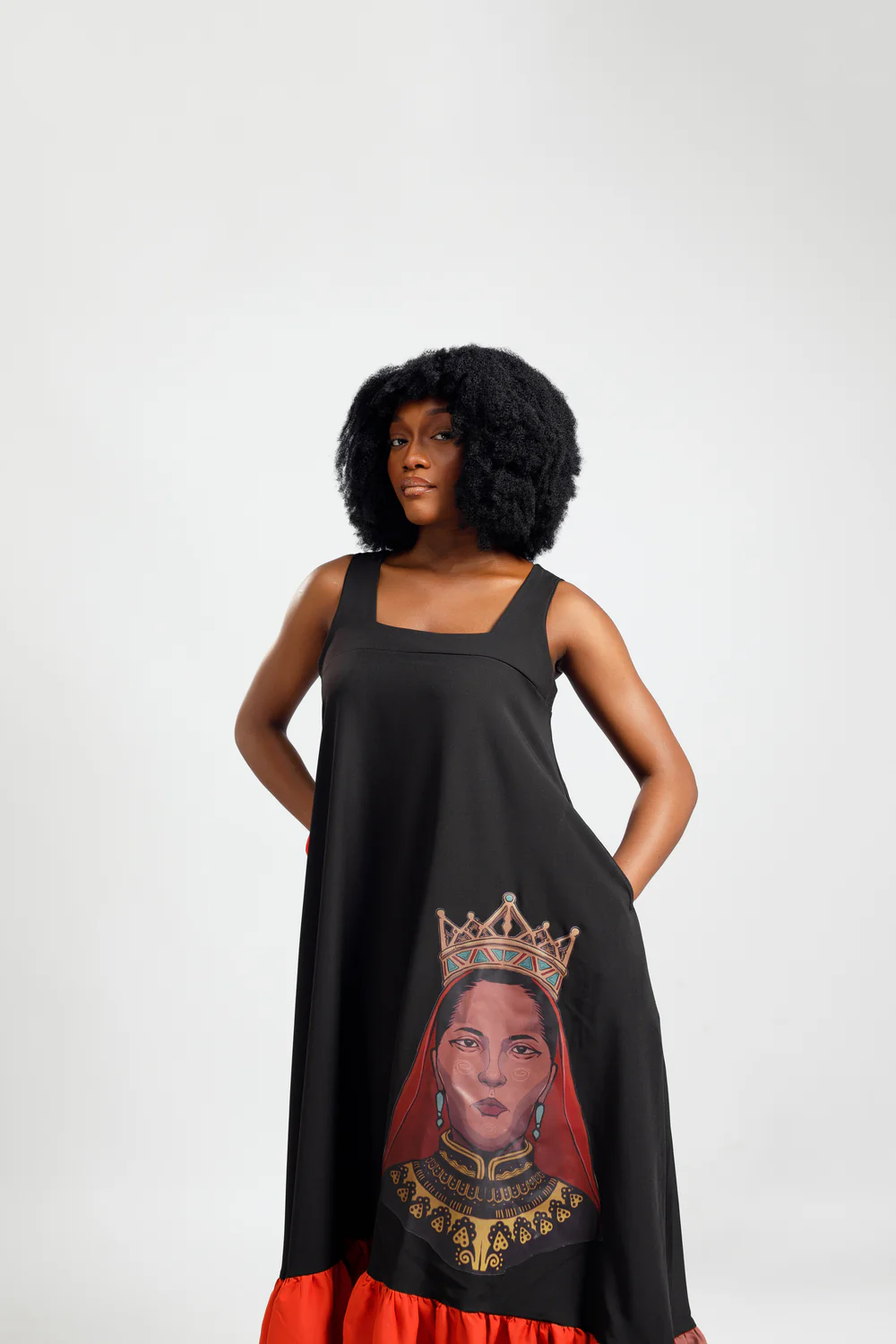 2 TONE DRESS IN BLACK & ORANGE
