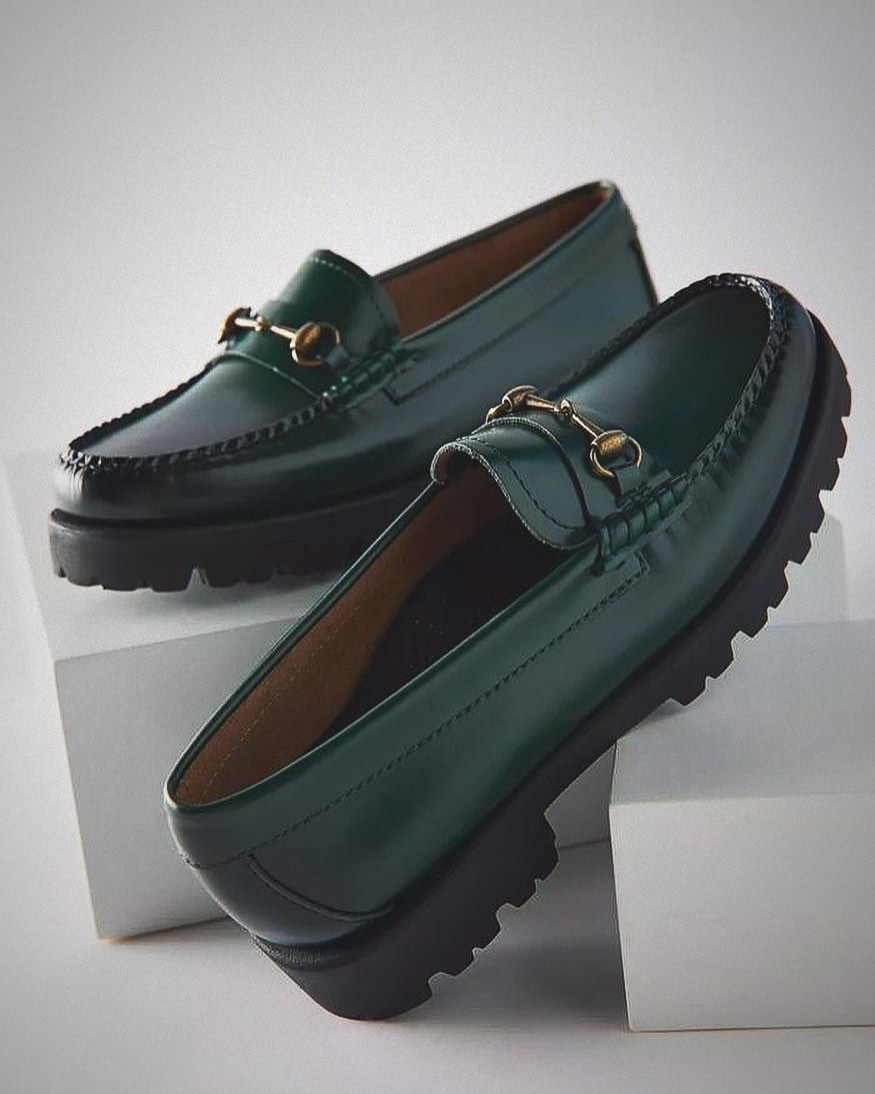 GREEN leather loafers