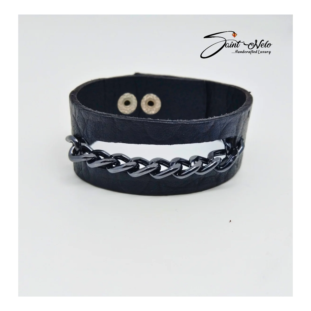 Chainlink leather bracelet black